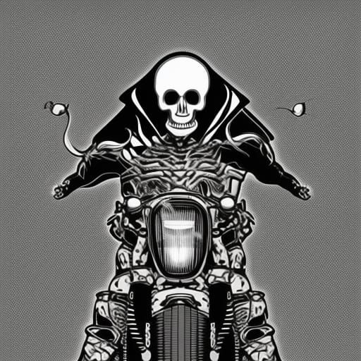 Skeleton Biker on Fire: Hyperrealistic Vector Illustration