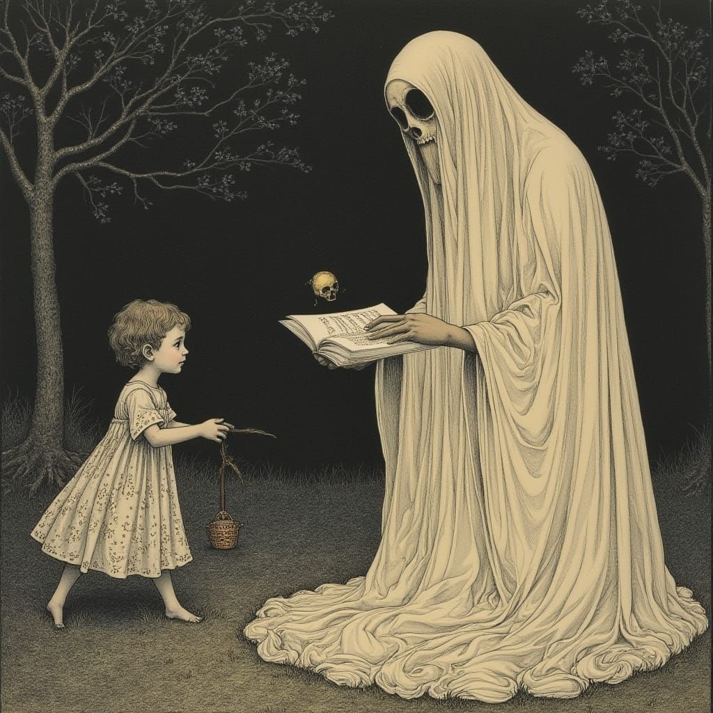 Whimsical Victorian-Inspired Ghost Consults Antique Chapbook