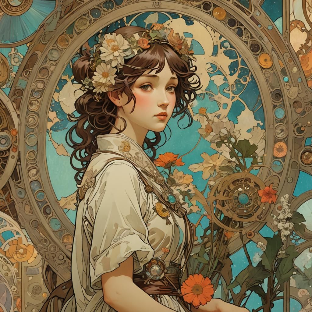 Whimsical Liminal World in Art Nouveau Style with Sharp Focu...
