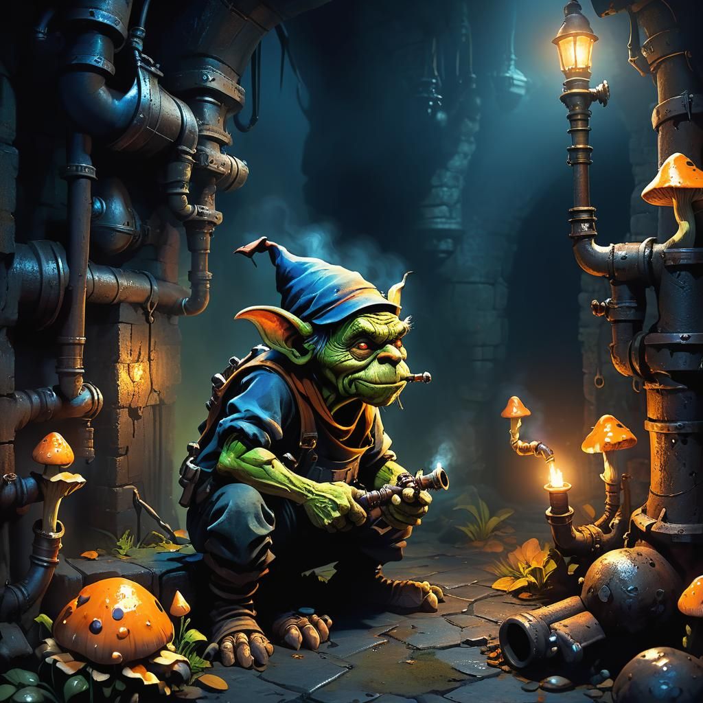 Grungy Goblin Plumber in Misty Dungeon