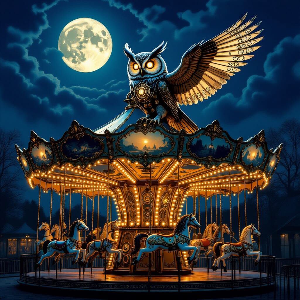 Clockwork Owl On Victorian Carousel