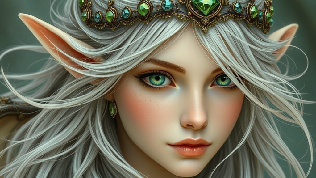 Elven Princess with Gemstone Tiara, Art Nouveau