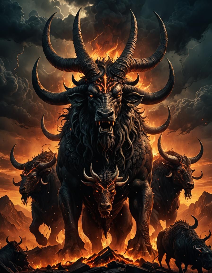 Apocalyptic Beast with Seven Heads: Dark Fantasy Art