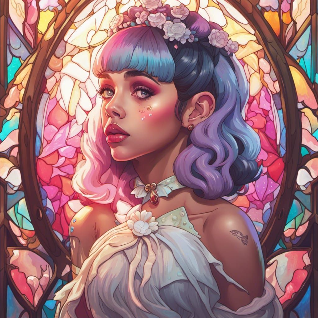 Melanie Martinez Stained Glass Portrait in Art Nouveau Style