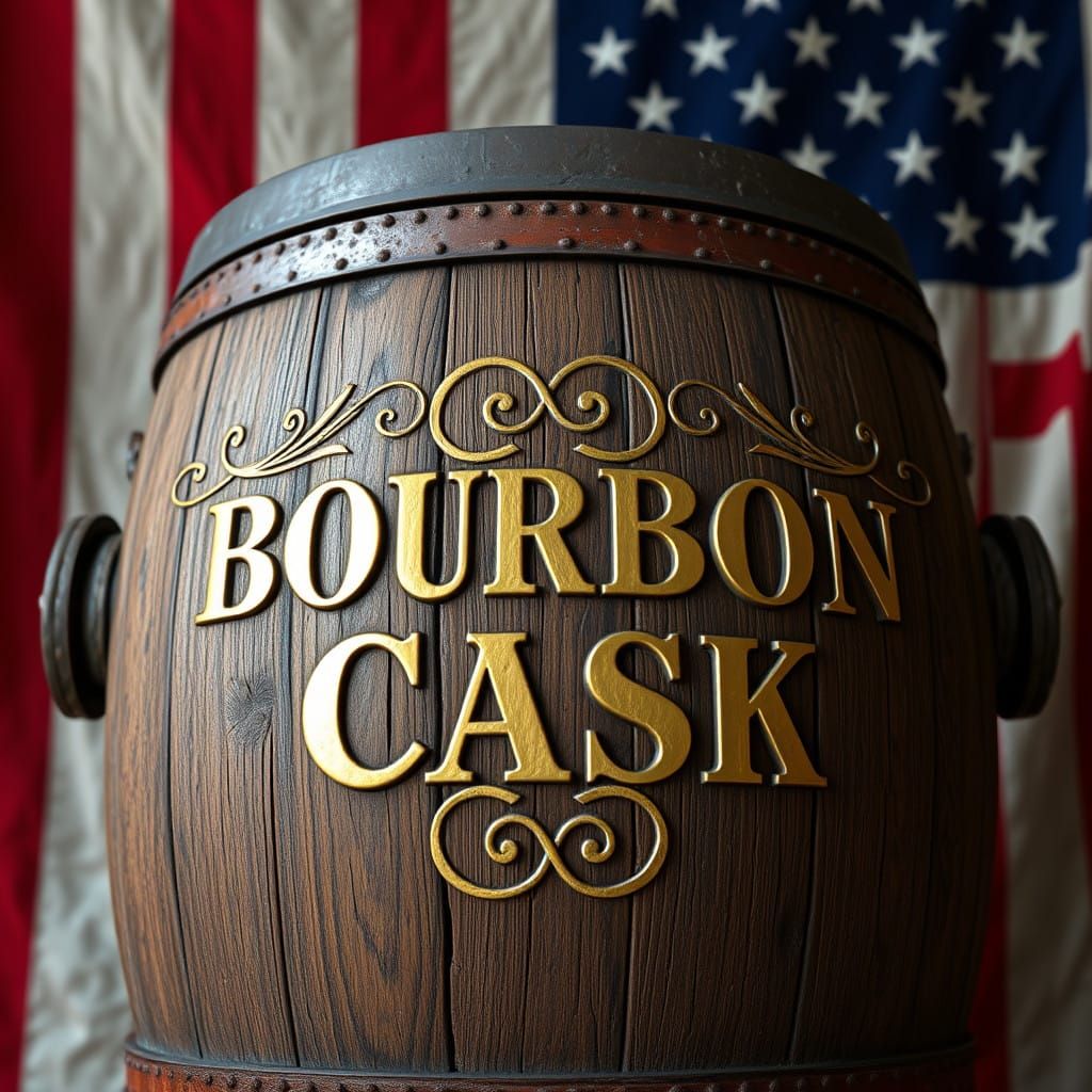 Whiskey Cask Against American Flag in Celtic-Inspired Wood E...