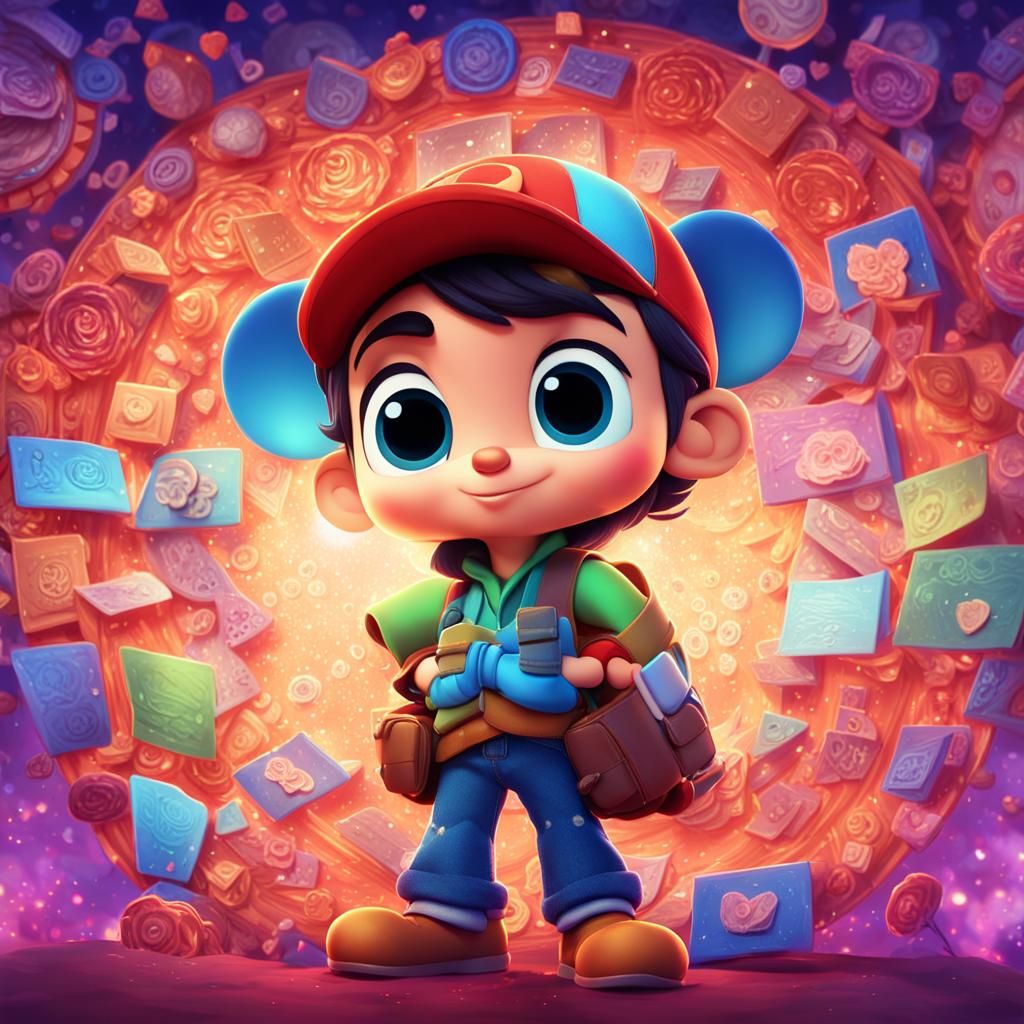 Chibi Character Holding February Banner in Pixar Style