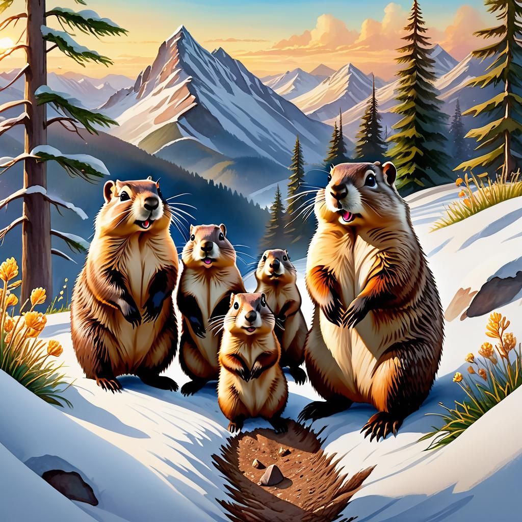 Cute groundhog family