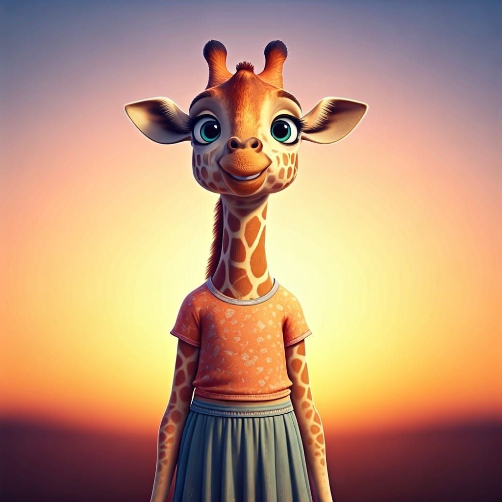 Friendly Giraffe Teenager in 3D Animation Style