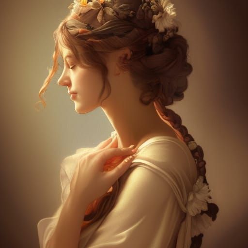 Renaissance-Style Portrait of a Barmaid with Flowers