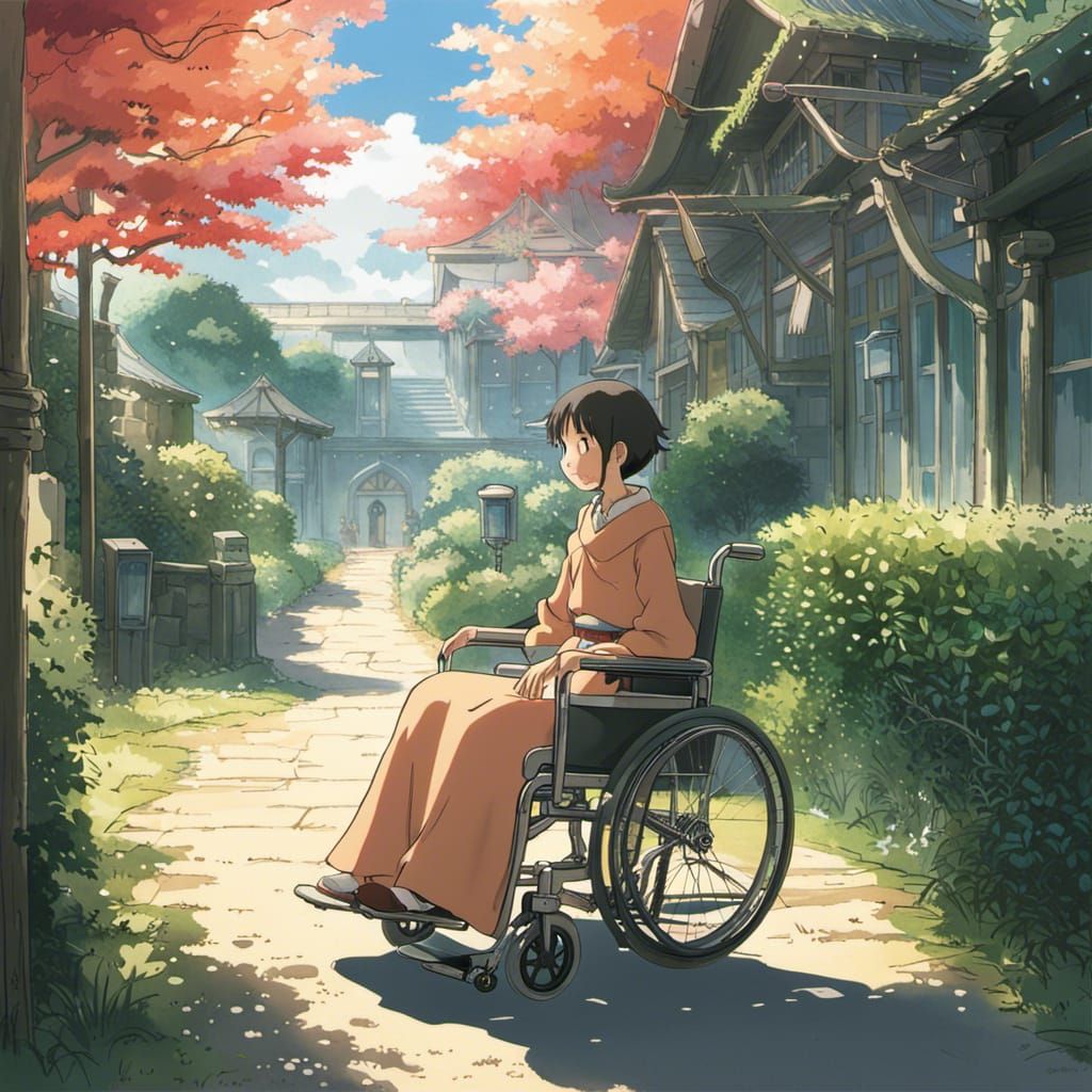 Anime Princess in Wheelchair, Studio Ghibli Style