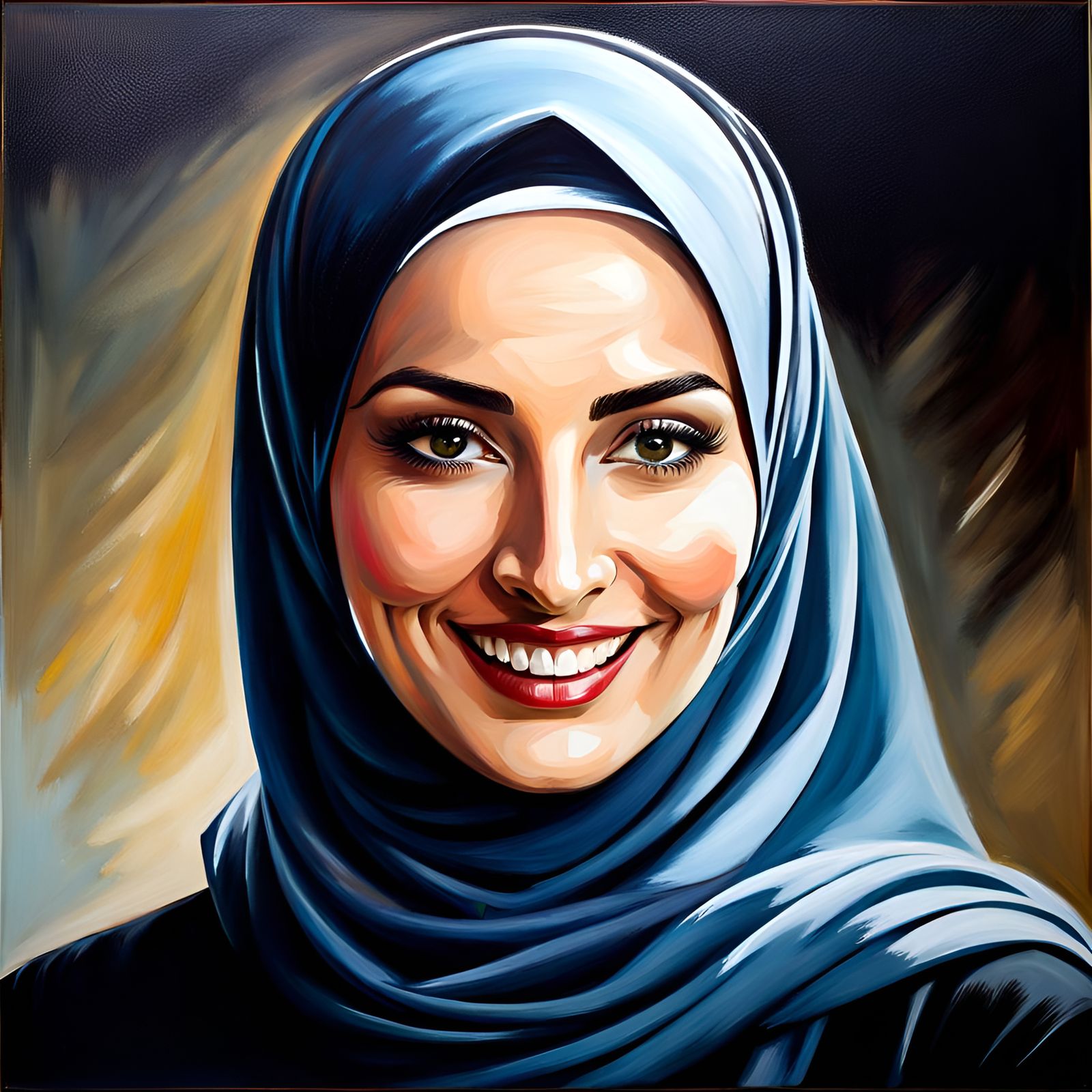Elegant Hijabi Woman in Detailed Oil Painting