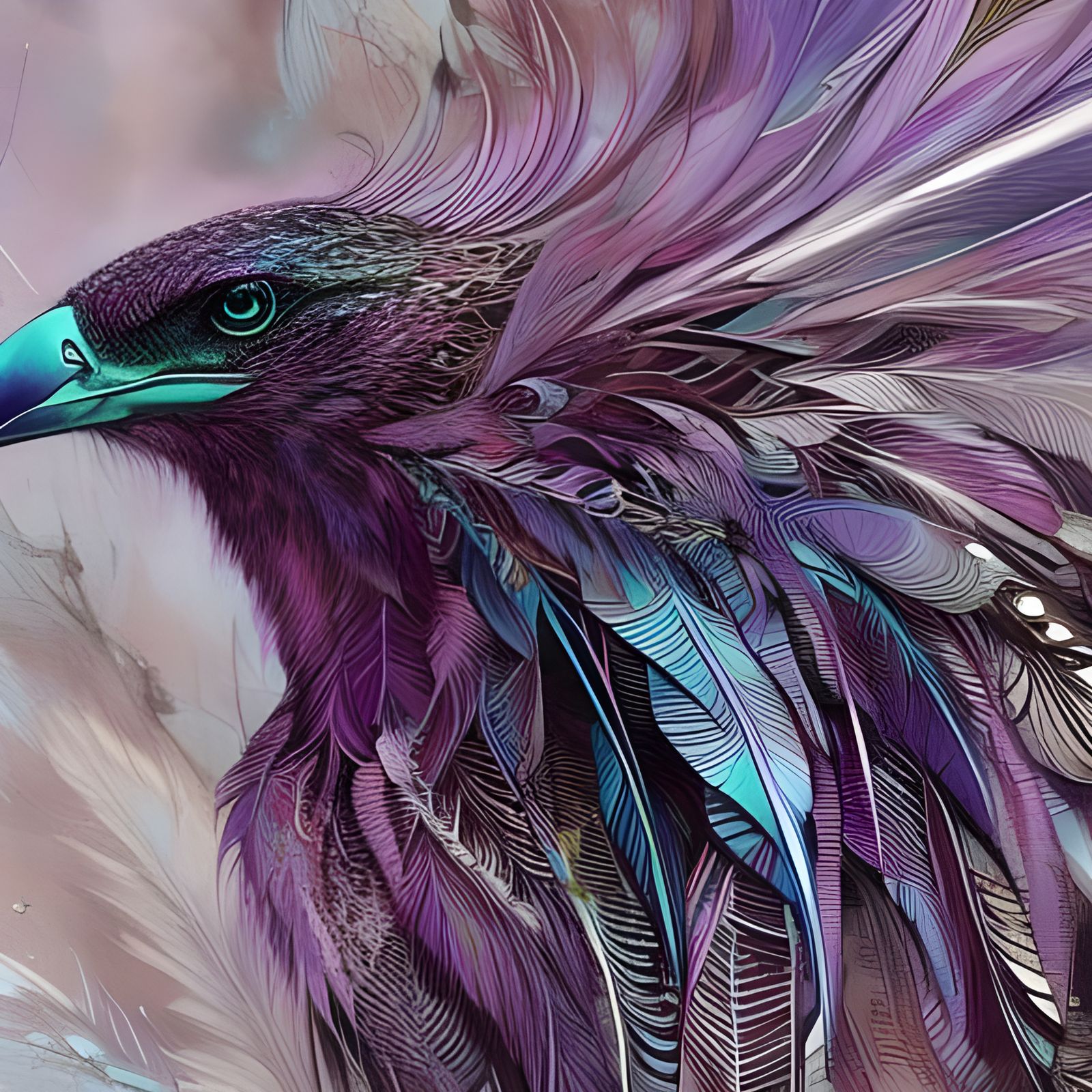 Purple Vulture Portrait with Bronze Outlines