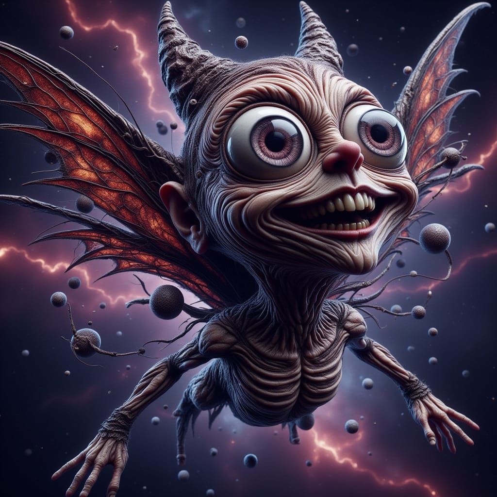 Winged Stuffed Creature Soaring Through Nebula