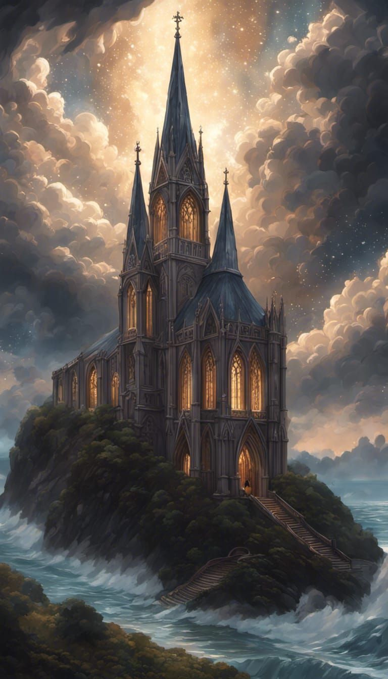 Ornate Gothic Church Amid Swirling Storm Clouds