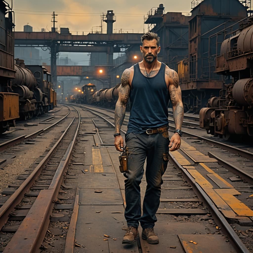 Midnight Railyard Walk: Hyper-Realistic Matte Painting