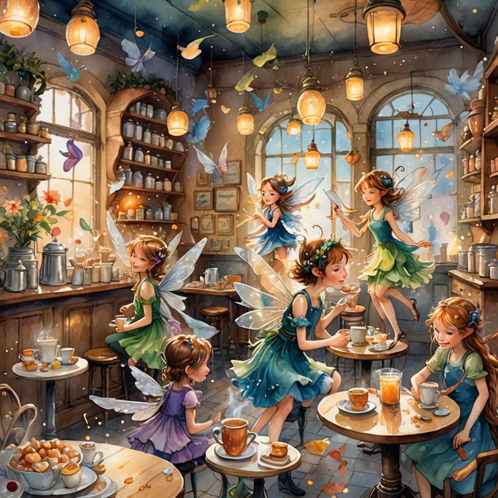 Fairies Wreak Havoc in Watercolor Cafe