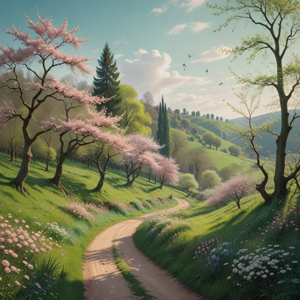 Serene Spring Morning in Impressionist Style