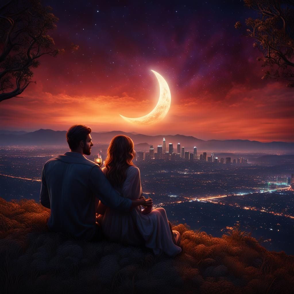 Romantic Picnic Overlooking Los Angeles at Night