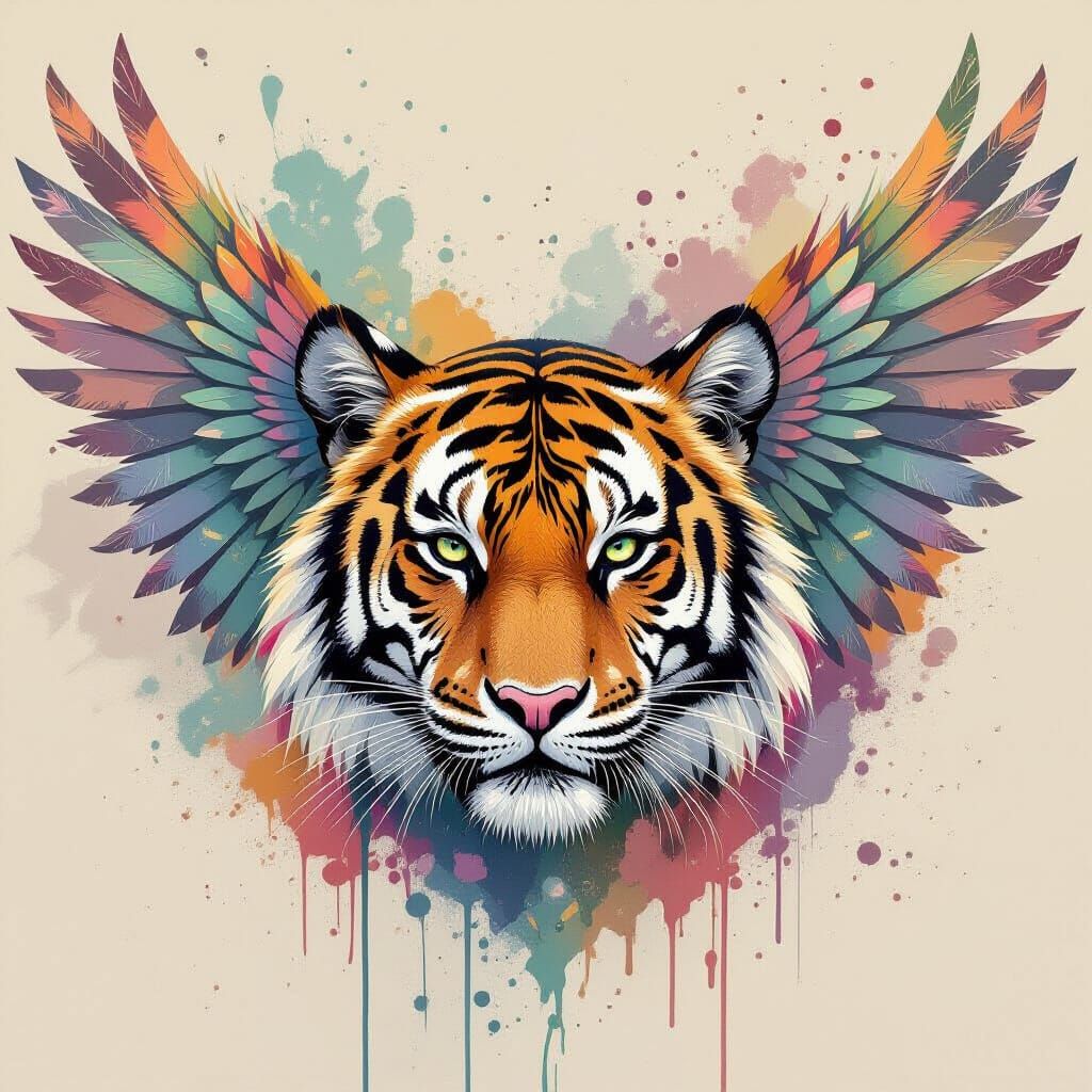 Iridescent Wings with Abstract Tiger Art