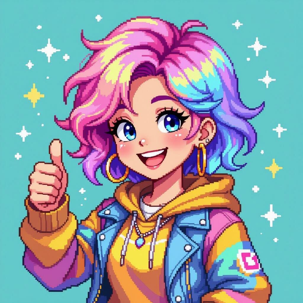 Pixel Art Girl Giving Thumbs Up