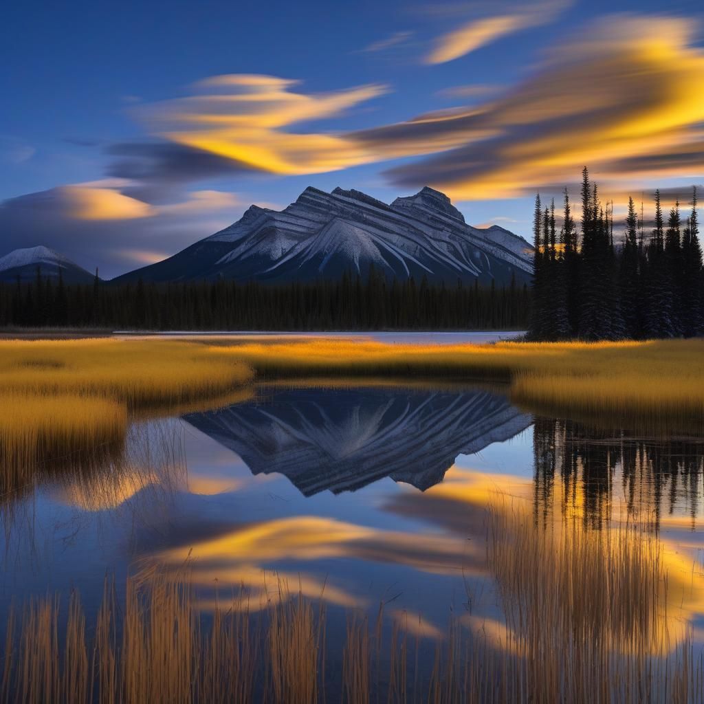 Banff Vermillion Lakes Sunset Reflection Photograph