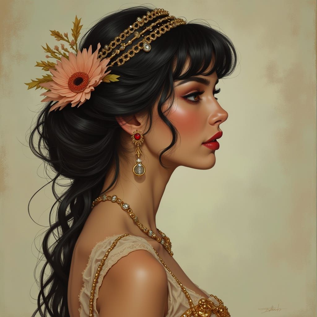 Elegant Woman Posing in Art Nouveau Style