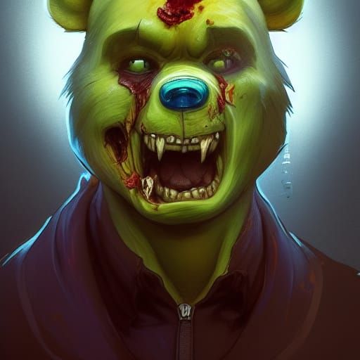 Zombie Winnie the Pooh Portrait in Hyperdetailed Style