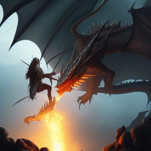 Knight Slaying Dragon: Dark Fantasy Art