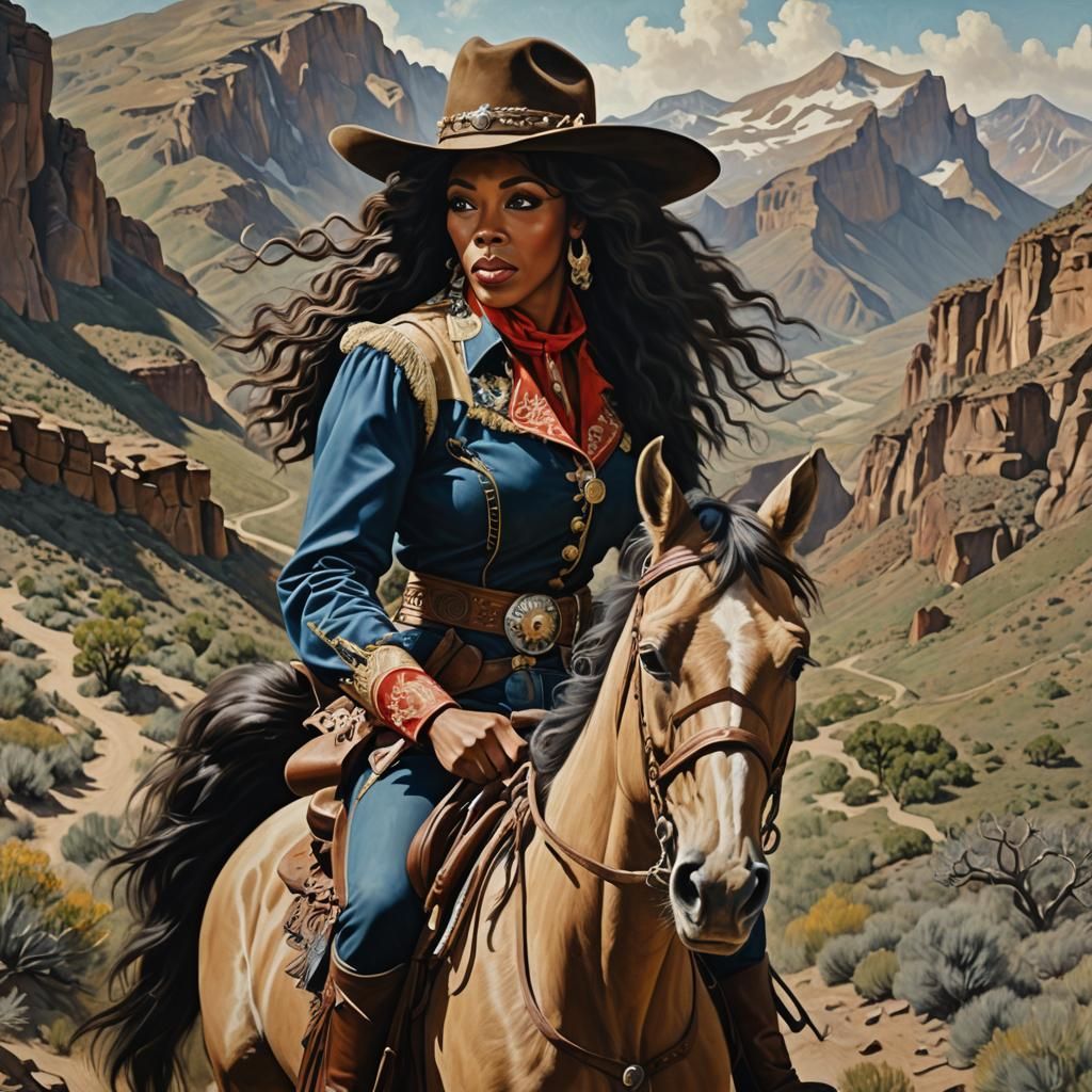 Donna Summer as Western Gunfighter: Photorealistic Oil Paint...