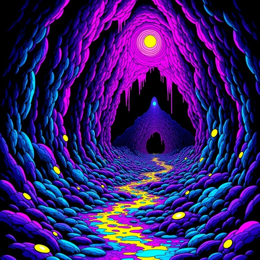 Fluorescent Jewel Trolls Party in a Dark Cave