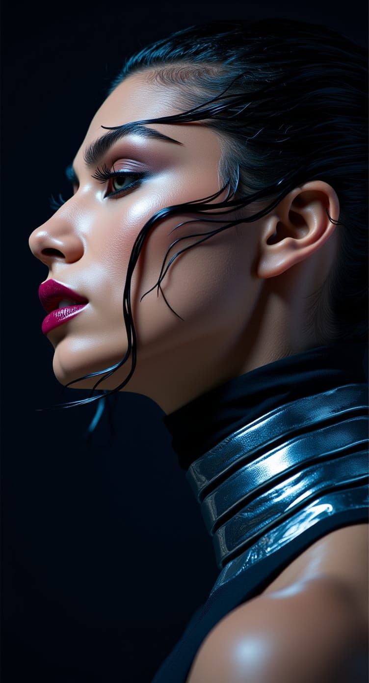 Futuristic Fashion Model in High-Contrast, Sleek Futurism