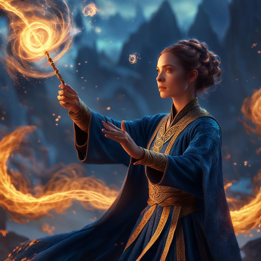 Female Mage Casting Spell with Magical Energies