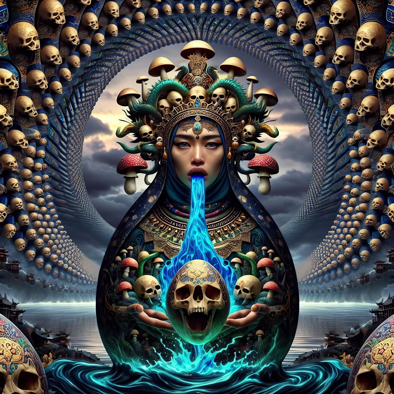 Surreal Dragon Woman Emerges from Eerie Waters