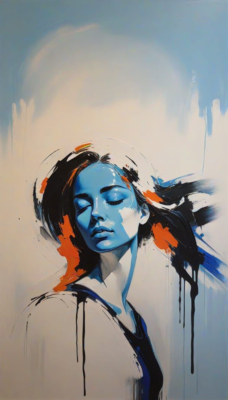 Abstract Expressionist Portrait of a Woman with Blue Lips