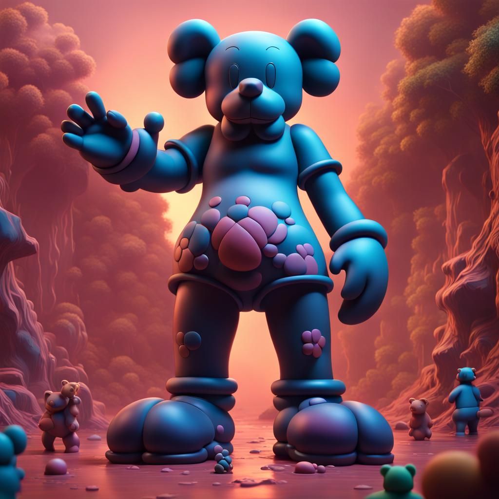 Kaws-Inspired Bear Figure in T-Pose: Detailed Matte Painting