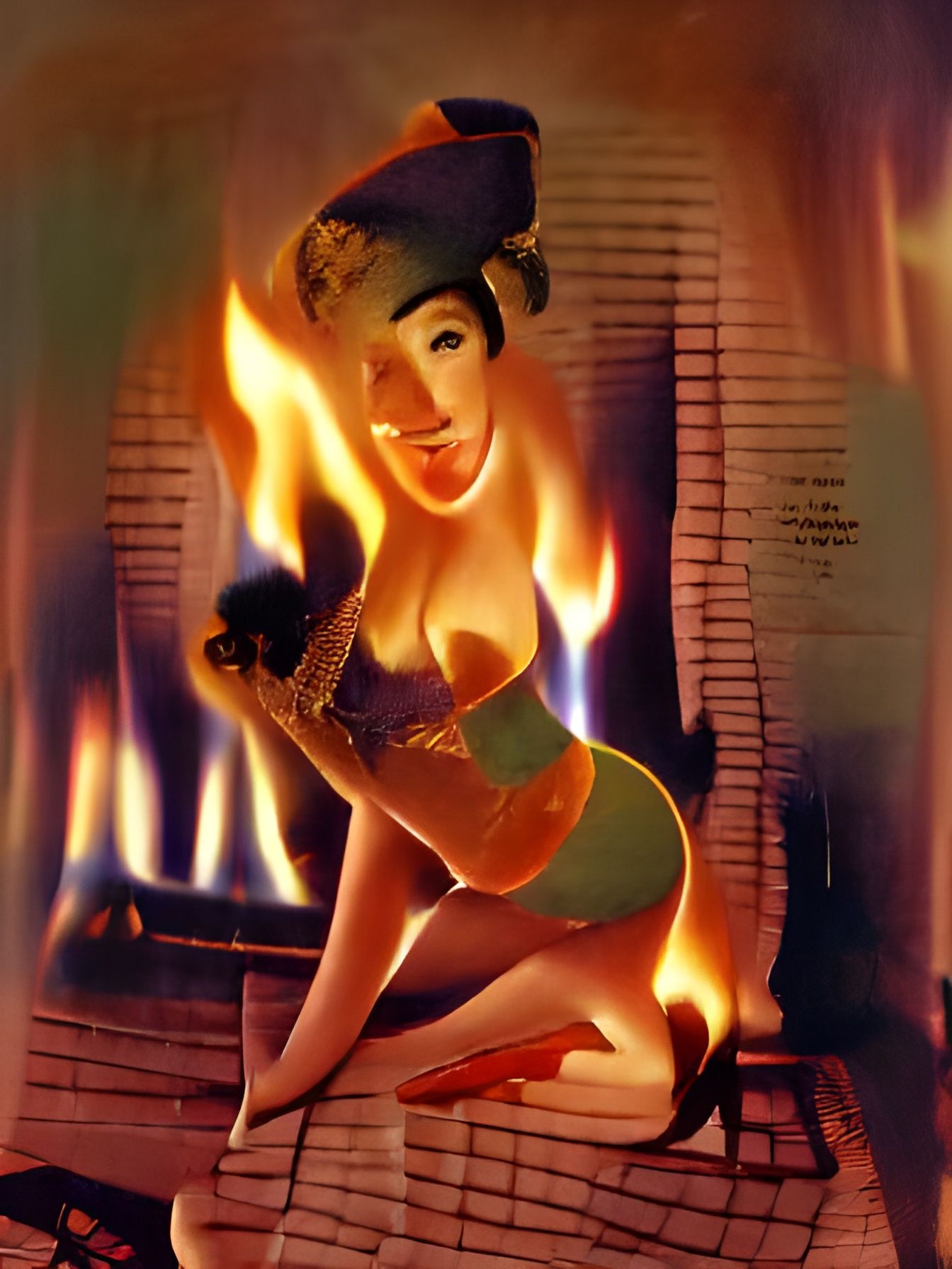 Classic Pinup Girl Fireside Illustration
