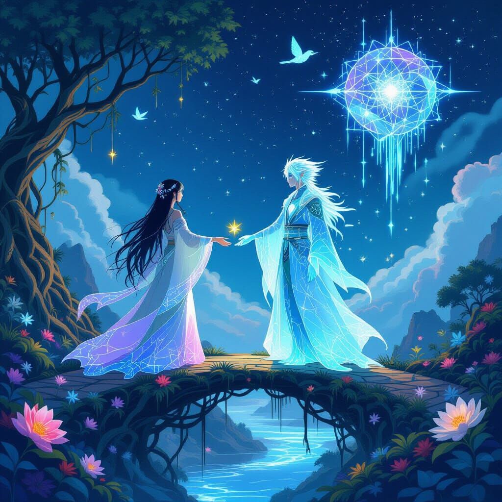 Otherworldly Meeting on Interdimensional Bridge in Klimt Sty...