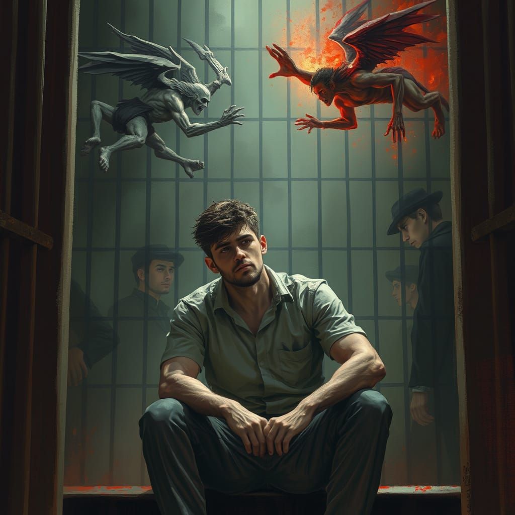 Prison Cell Confrontation in Dark Fantasy Style
