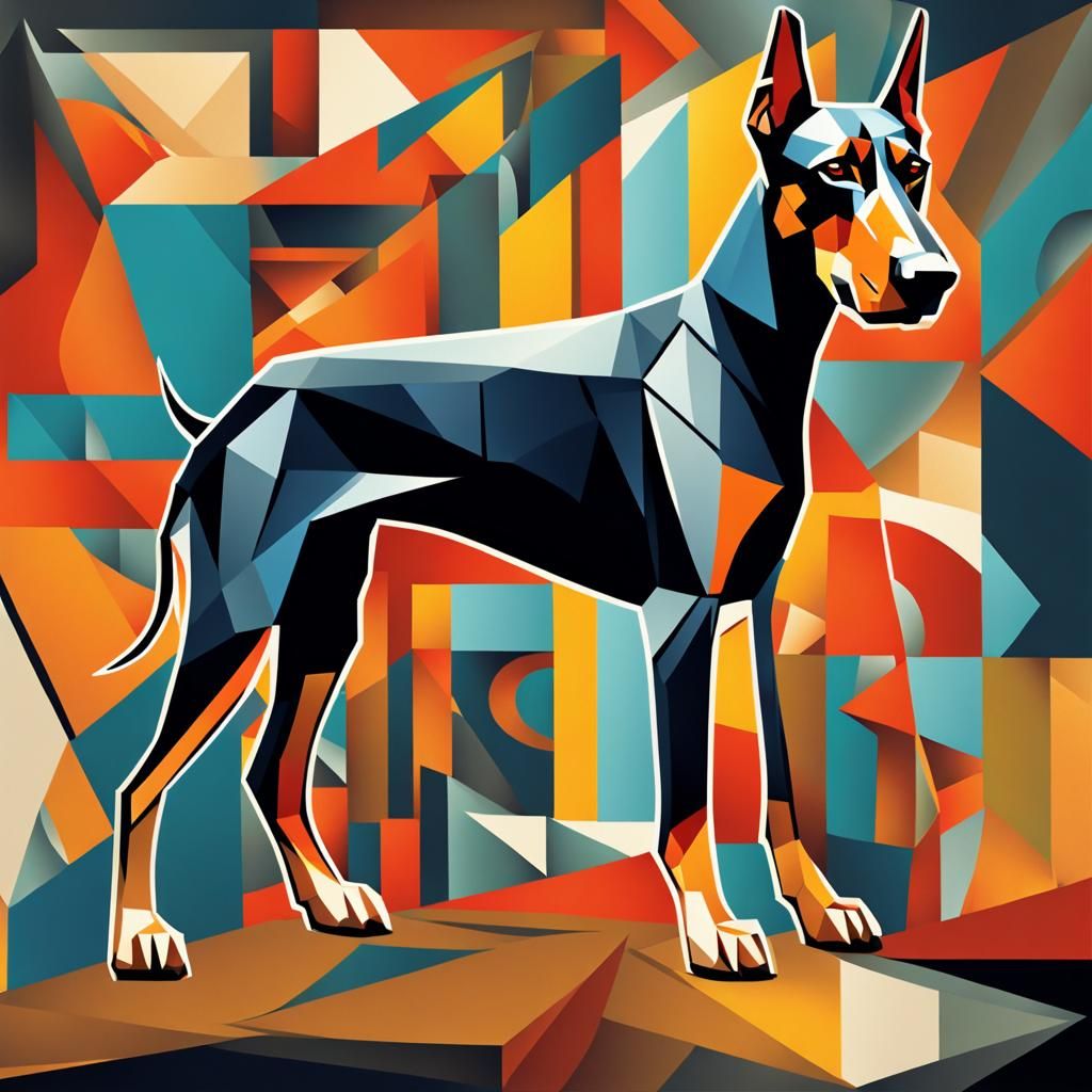 Doberman in Cubist Geometric Art Deco Style