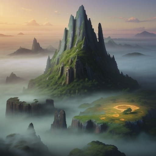 Mystical Island Emerges Through Ethereal Mist