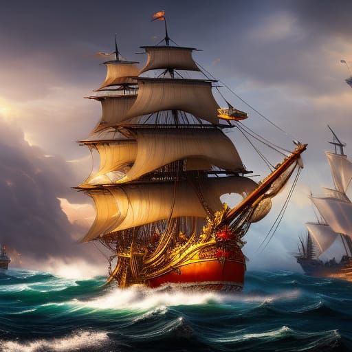 Pirate in Naval Battle: Dramatic Lighting and Rich Colors