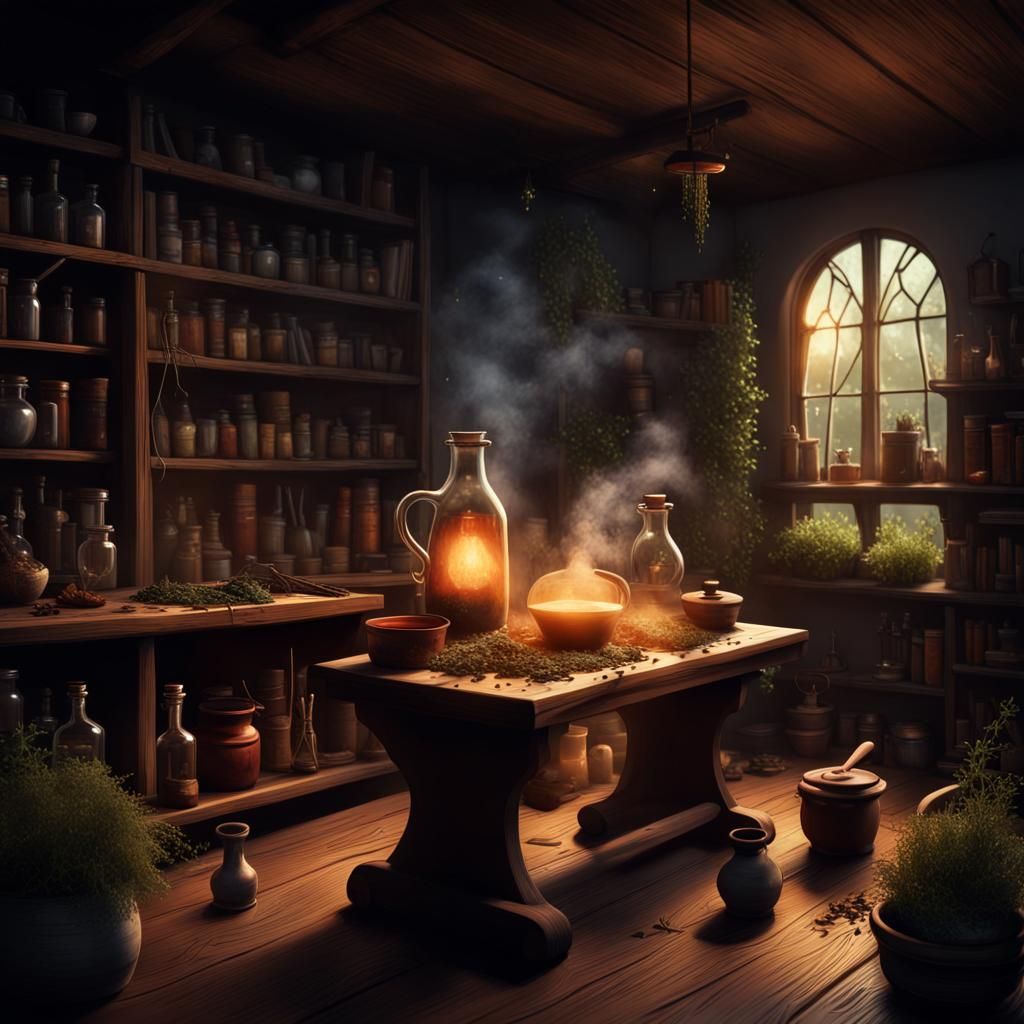 Magical Potion Brewing in Dark Fantasy Style