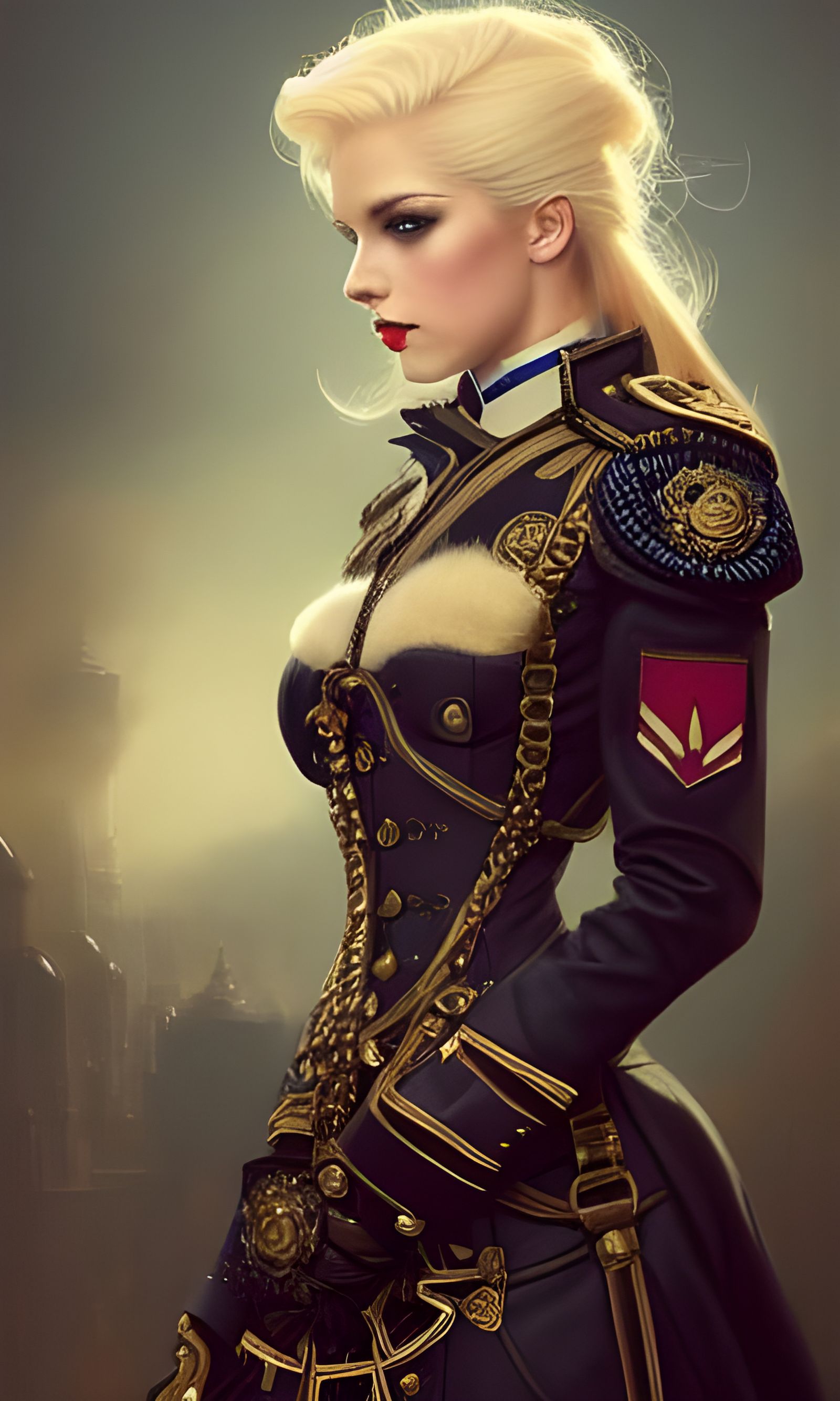Steampunk Blonde in Detailed Military Uniform