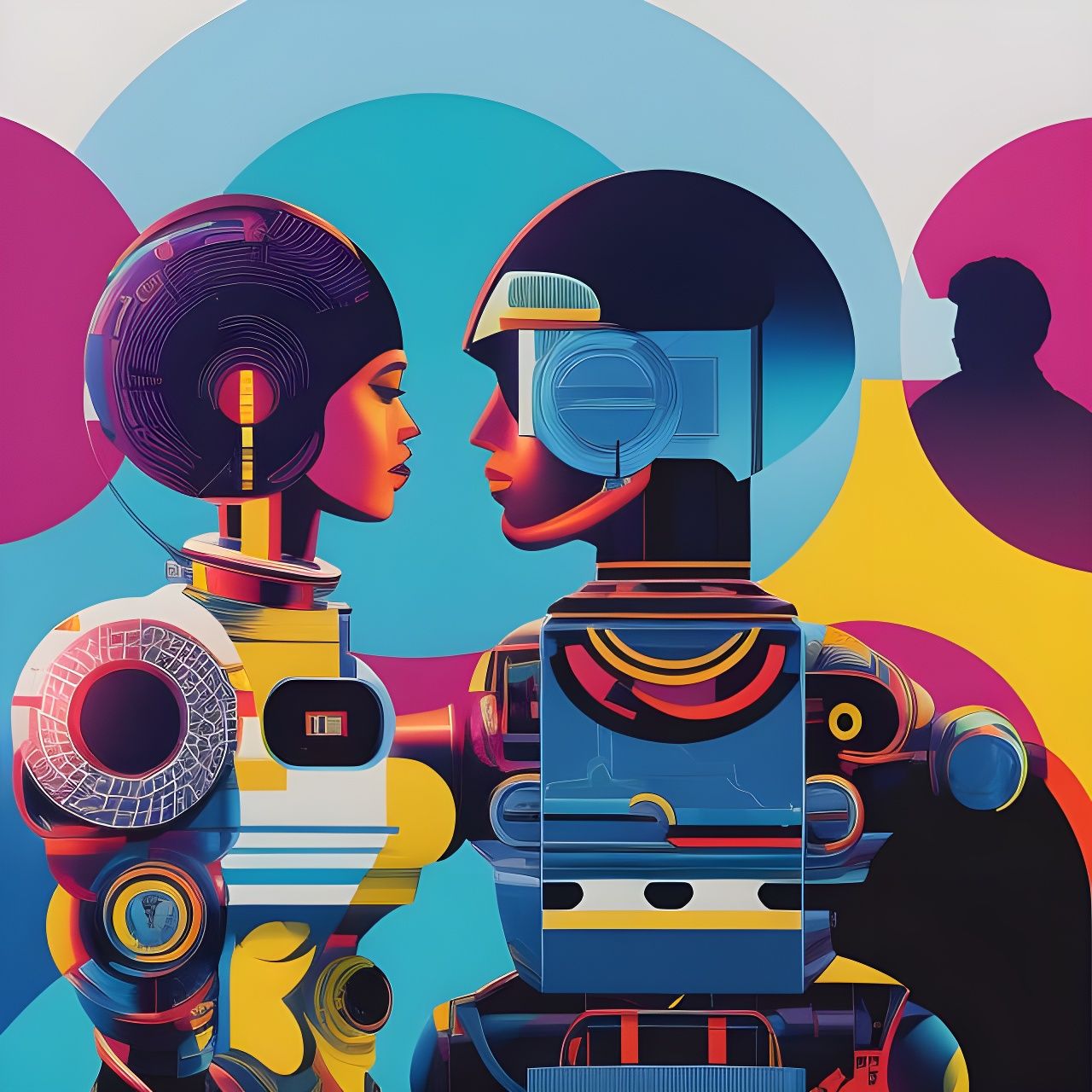 Human-Robot Fusion: Sci-Fi Pop-Art Illustration