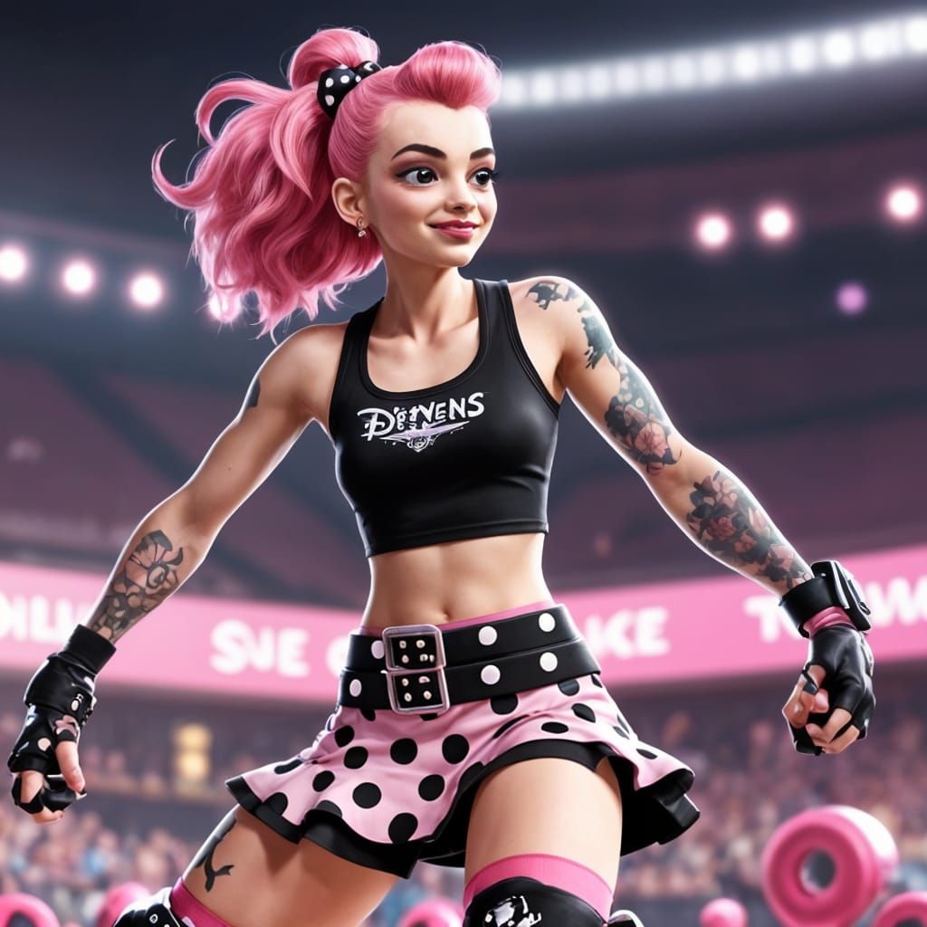 Punk Rock Disney Princess on Roller Derby Track