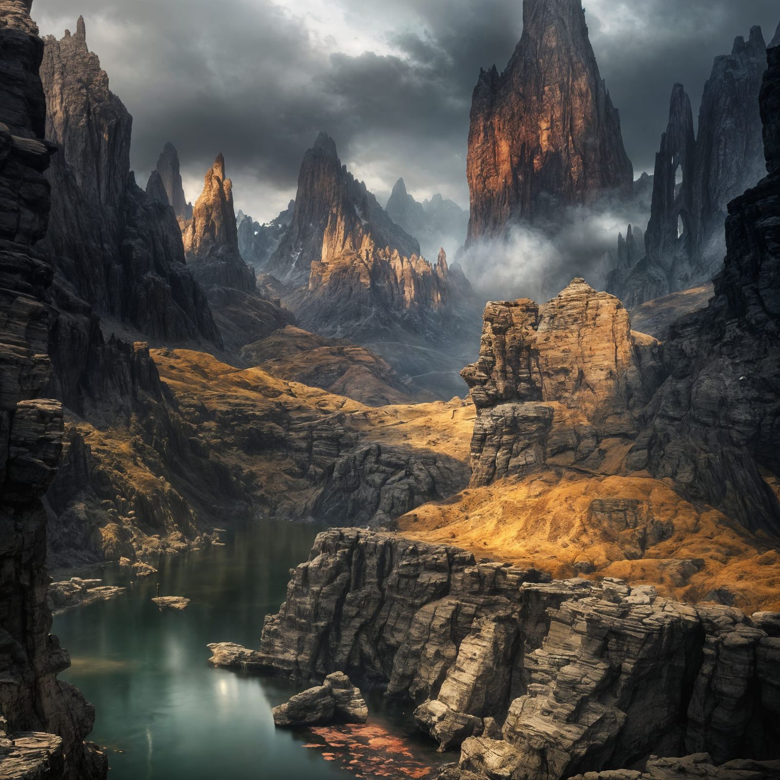 Golden Abstract Cycles: Detailed Matte Painting