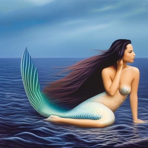 Mysterious Mermaid in Hyperrealistic Ocean Scene