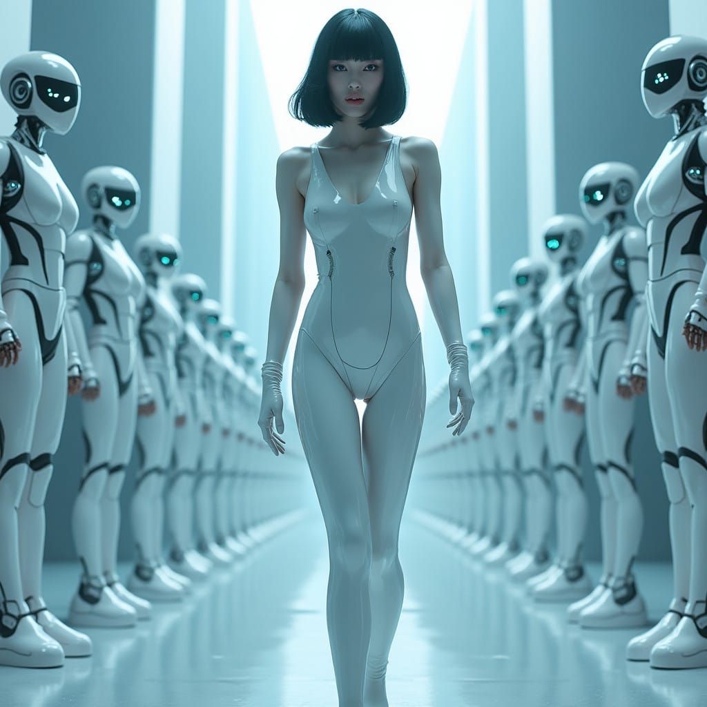 Ethereal Cybernetic Goddess in Futuristic City