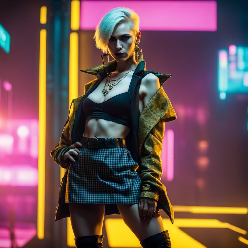 Androgynous Figure in Cyberpunk Neon Portrait