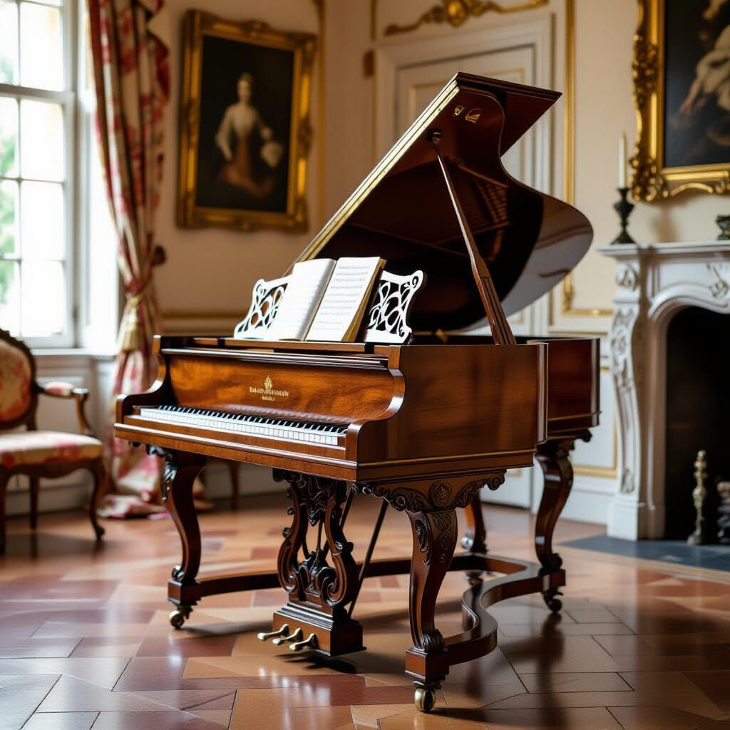 Elegant Harpsichord in Ornate Room, Baroque Style